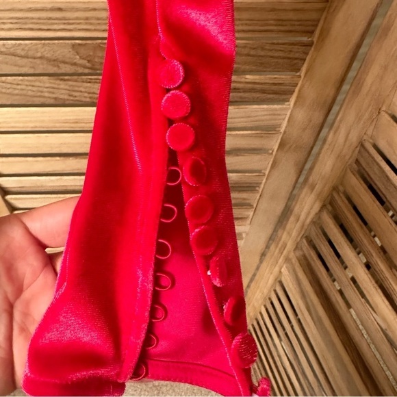 SELF-PORTRAIT One-shoulder Velvet Crop Top in pink size 2 - Picture 9 of 9